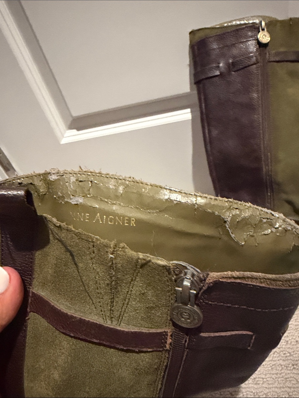 Etienne Aigner Brown and Olive Riding Boots with Buckle Detail - Picture 5 of 6